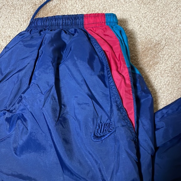 Vintage Nike Navy Blue Swoosh Lined Windbreaker Track Pants Tapered Leg L - Picture 2 of 6